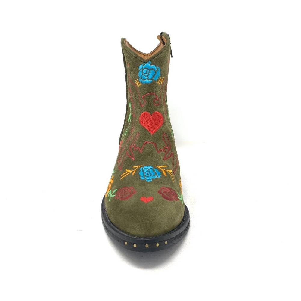 Passion Blanche Texano Scamosciato Verde Militare + Ricamo Aquila Saldi Di Fabbrica