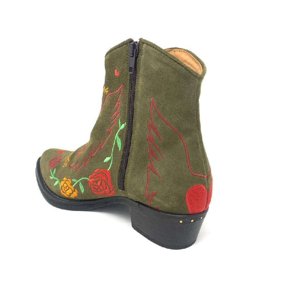 Passion Blanche Texano Scamosciato Verde Militare + Ricamo Aquila Saldi Di Fabbrica