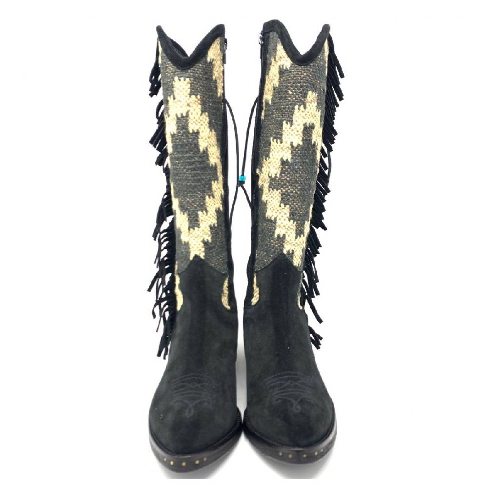 Passion Blanche Texano crosta nera e kilim Suola cuoio Nuova