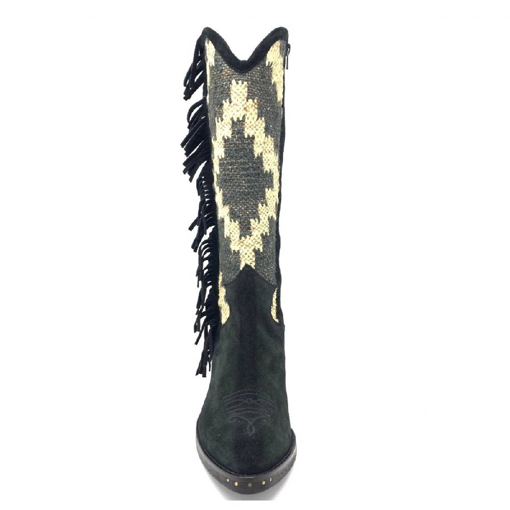 Passion Blanche Texano crosta nera e kilim Suola cuoio Nuova