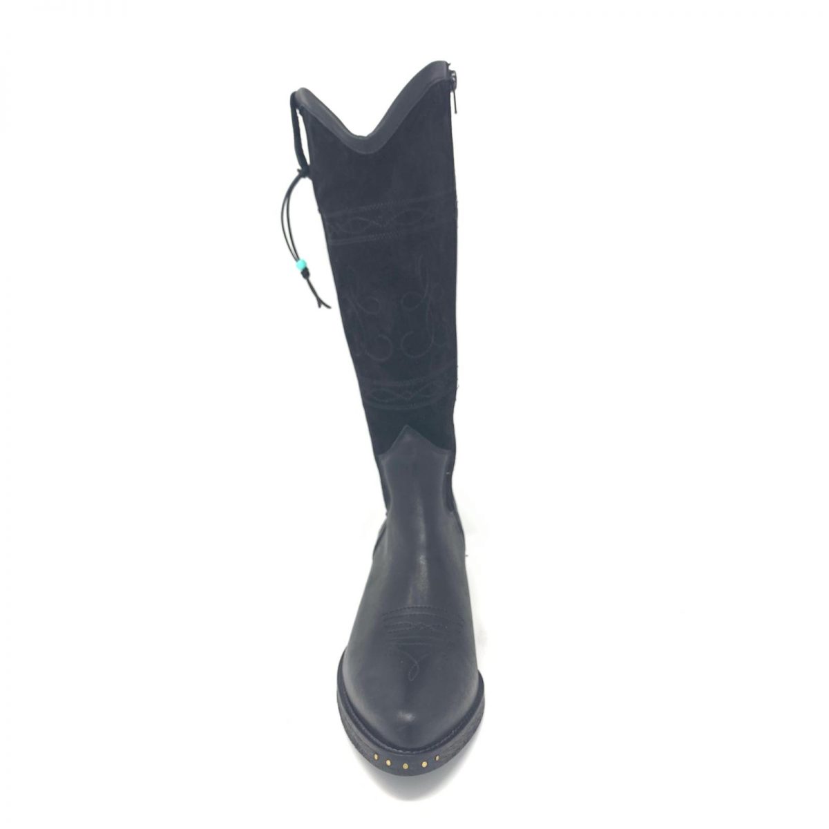 Passion Blanche Texano Flowers Pelle nera + crosta nera e suola in cuoio Spedizione Gratuita