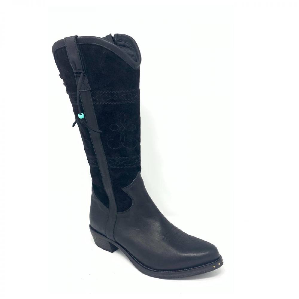 Passion Blanche Texano Flowers Pelle nera + crosta nera e suola in cuoio Spedizione Gratuita
