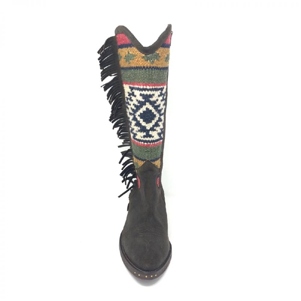 Passion Blanche Texano pelle vintage t.moro + kilim rombo suola in cuoio In Linea