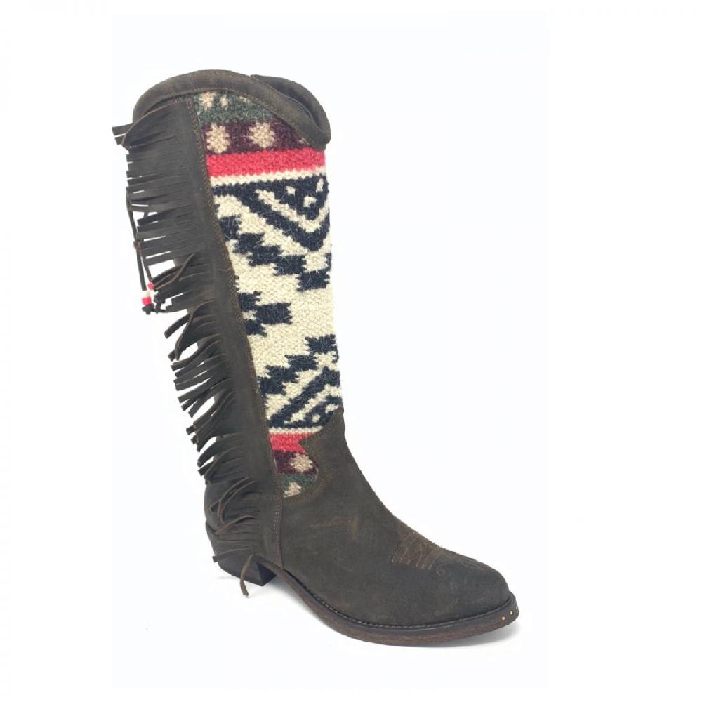 Passion Blanche Texano pelle vintage t.moro + kilim D suola in cuoio Shopping Online