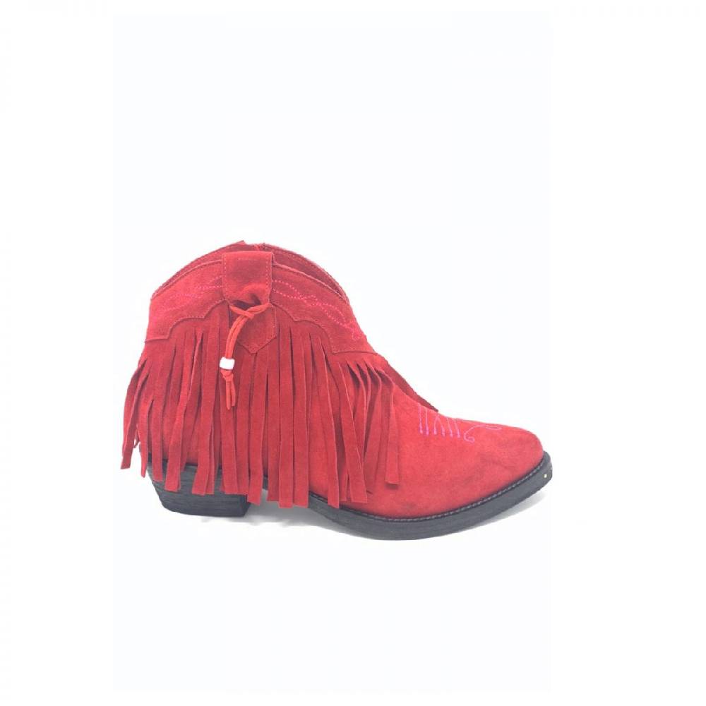Passion Blanche Texano basso frangia crosta rossa + ricamo fucsia suola in cuoio
