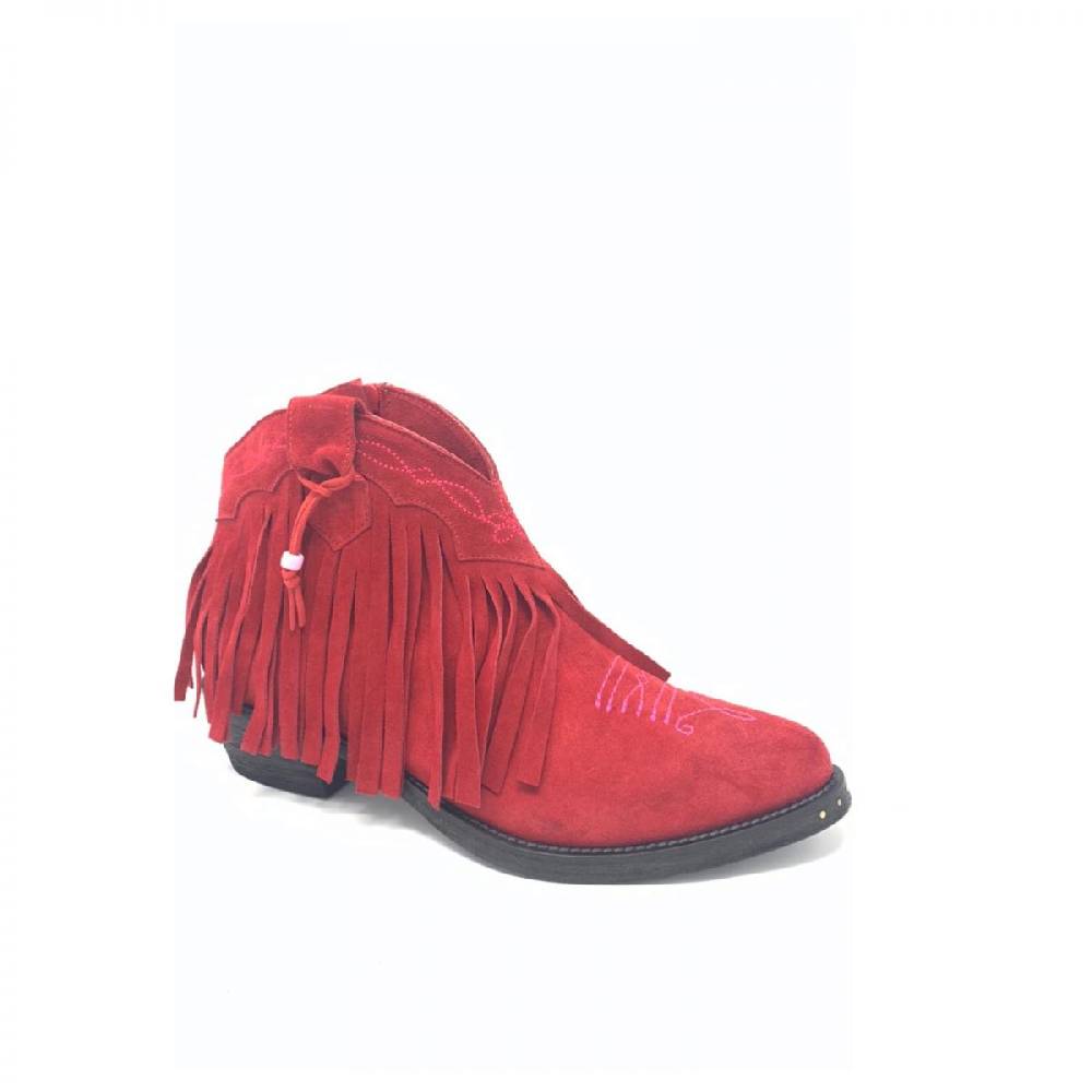 Passion Blanche Texano basso frangia crosta rossa + ricamo fucsia suola in cuoio Presa