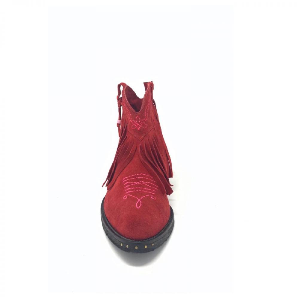 Passion Blanche Texano basso frangia crosta rossa + ricamo fucsia suola in cuoio Presa