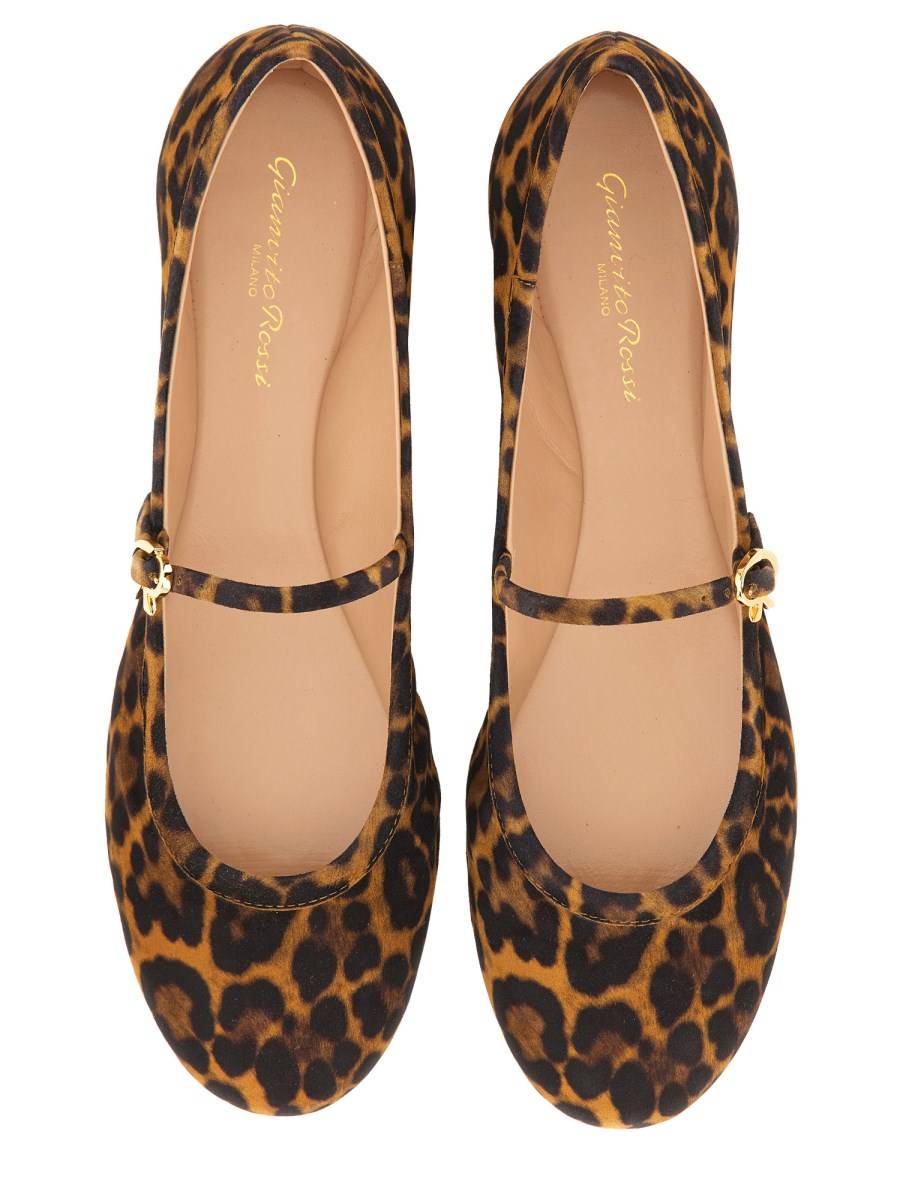 GIANVITO ROSSI BALLERINA CARLA IN SUEDE STAMPA LEOPARD Pezzi Unici