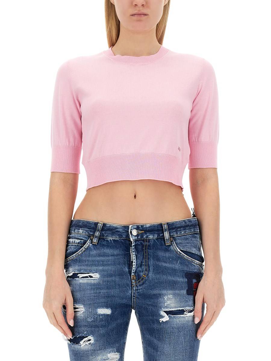 DSQUARED MAGLIA CROPPED IN COTONE TRICOT Shopping Online
