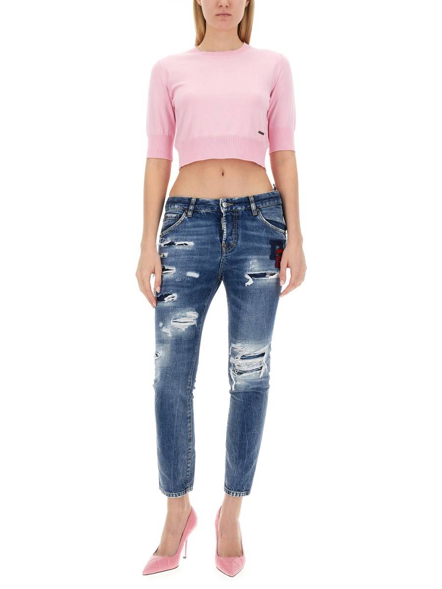 DSQUARED MAGLIA CROPPED IN COTONE TRICOT Shopping Online