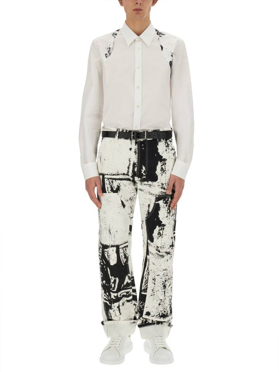 ALEXANDER McQUEEN JEANS WORKWEAR IN DENIM DI COTONE CON STAMPA FOLD Esporta salva