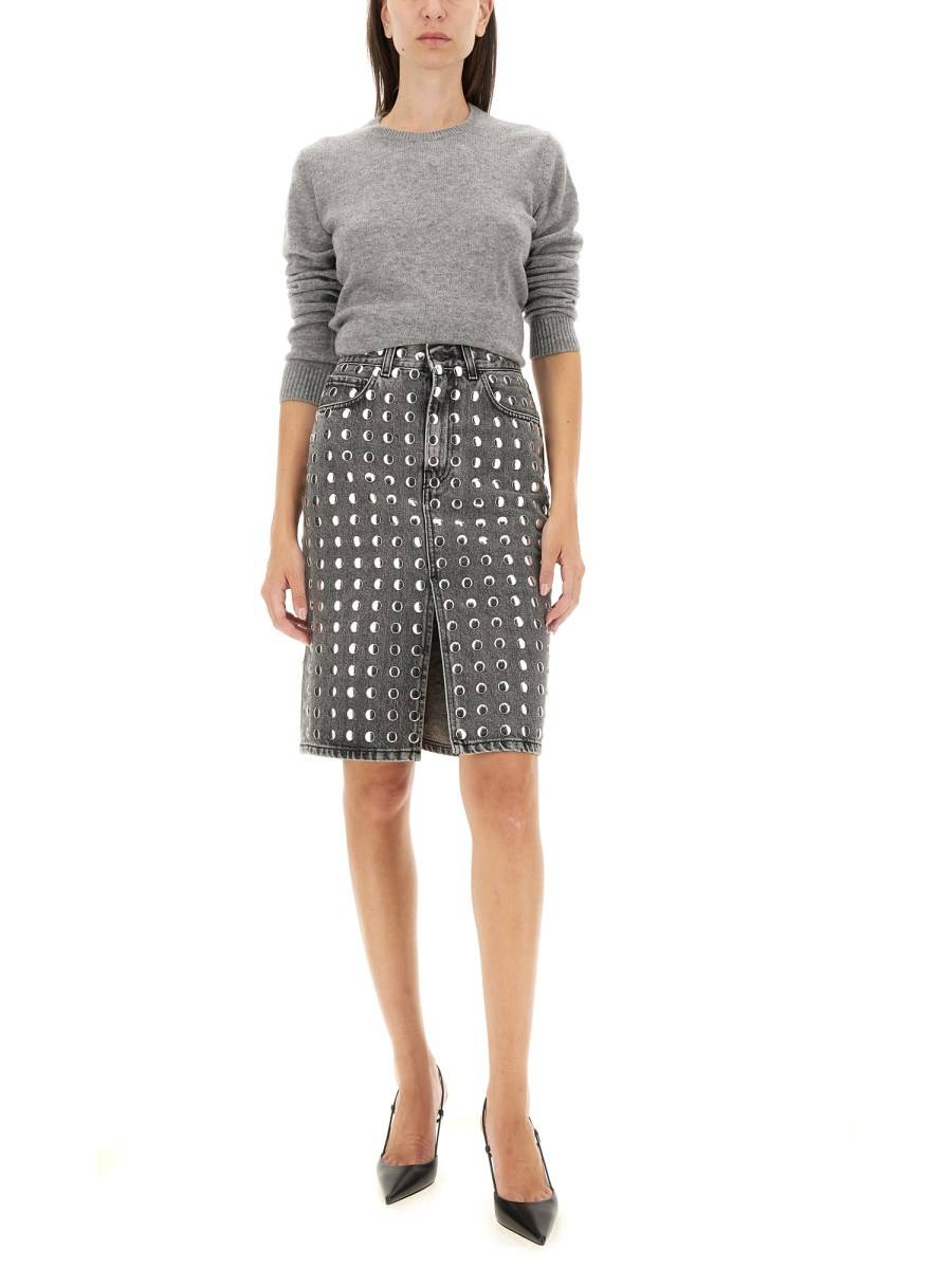 HAIKURE GONNA MIDI CON SPACCO E BORCHIE IN DENIM DI COTONE 50% di sconto con spedizione gratuita