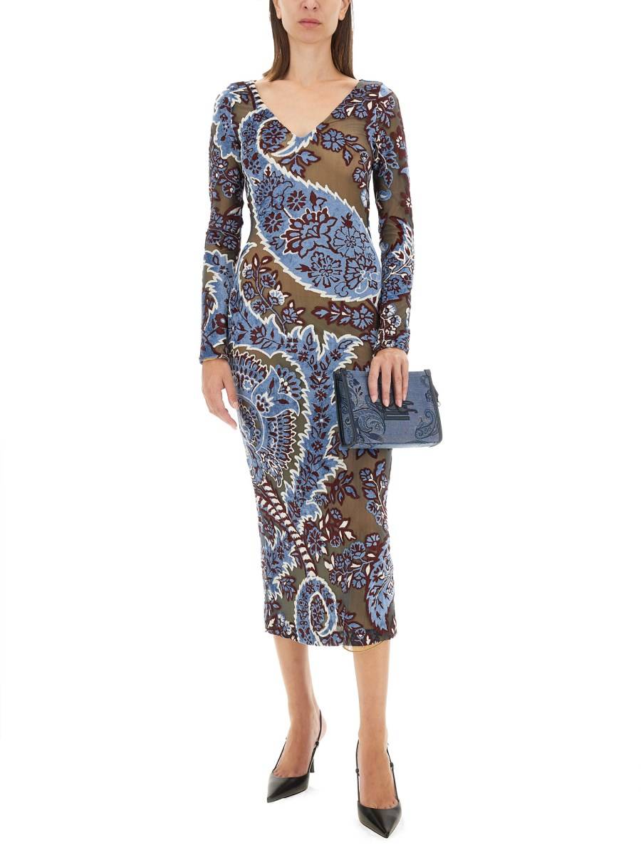 ETRO ABITO IN TULLE JACQUARD DI VELLUTO Trasporto libero internazionale
