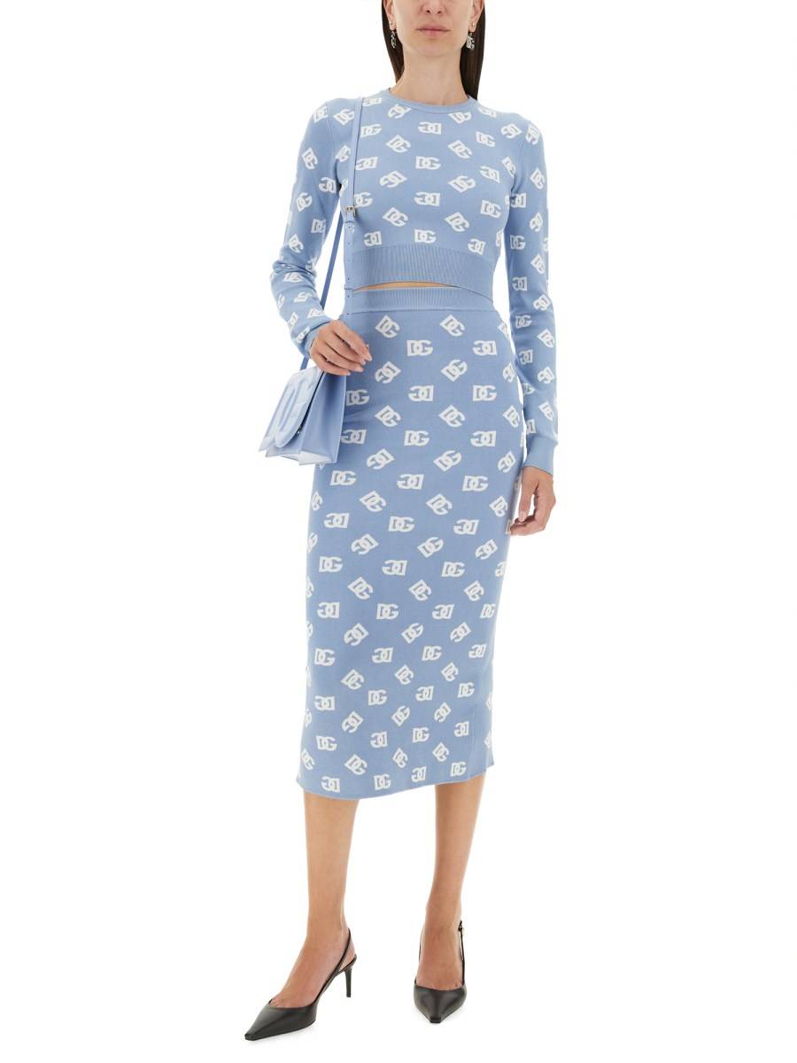 DOLCE & GABBANA GONNA TUBINO IN VISCOSA LOGO JACQUARD 50% di sconto per tempo limitato