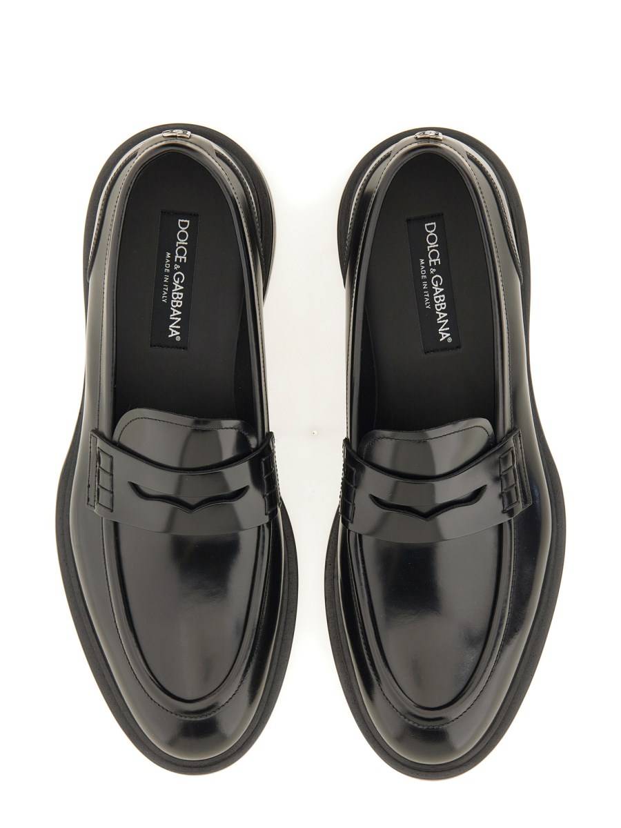 DOLCE & GABBANA MOCASSINO IN PELLE SPAZZOLATA CON LOGO Limitato a 3 giorni