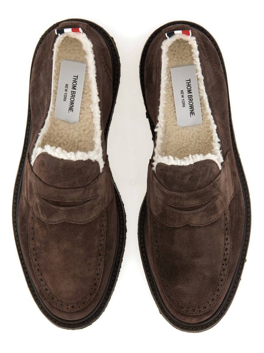 THOM BROWNE MOCASSINO "PENNY" IN SUEDE E SHEARLING Prezzo basso