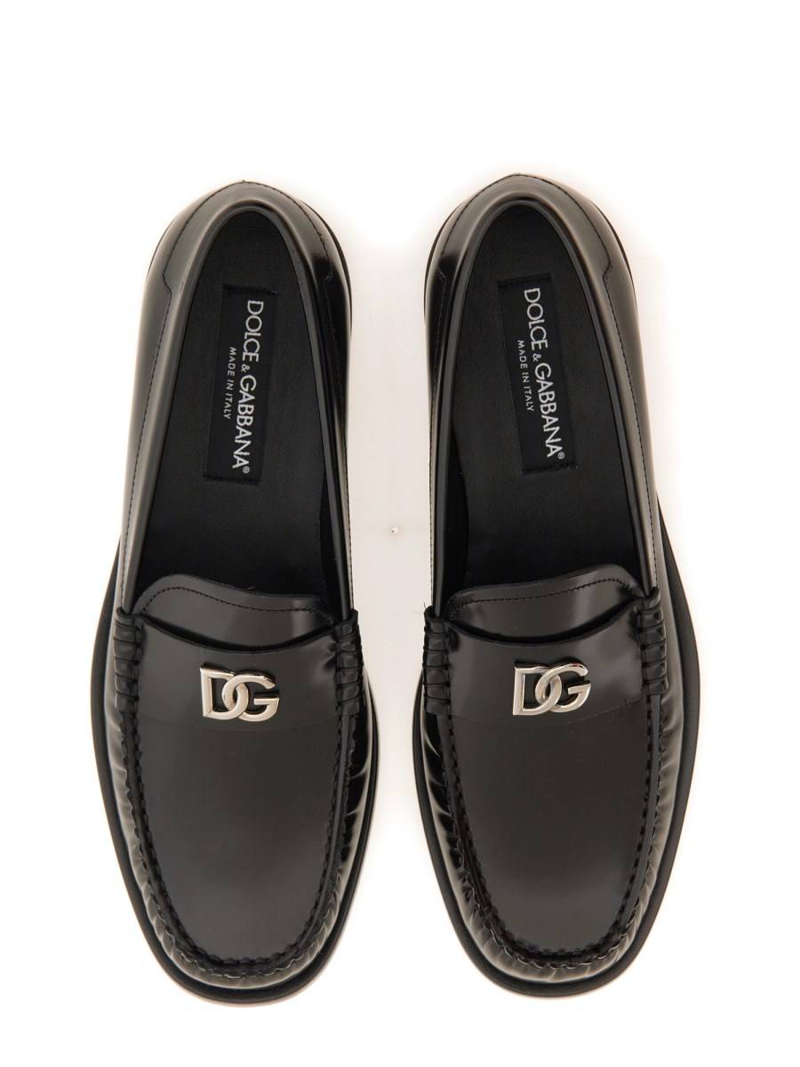 DOLCE & GABBANA MOCASSINO IN PELLE SPAZZOLATA CON LOGO In vendita