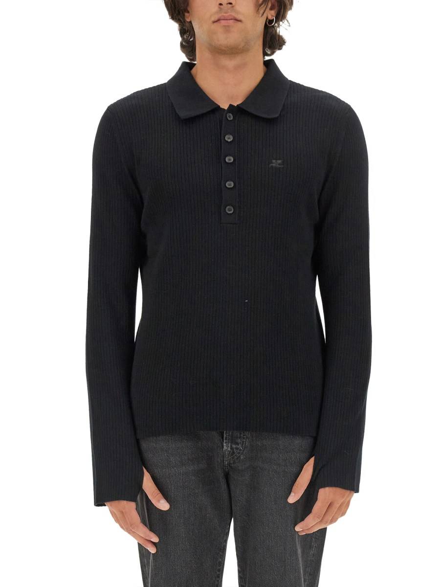 COURREGES POLO IN MISTO DI LANA CON LOGO Rilascio limitato