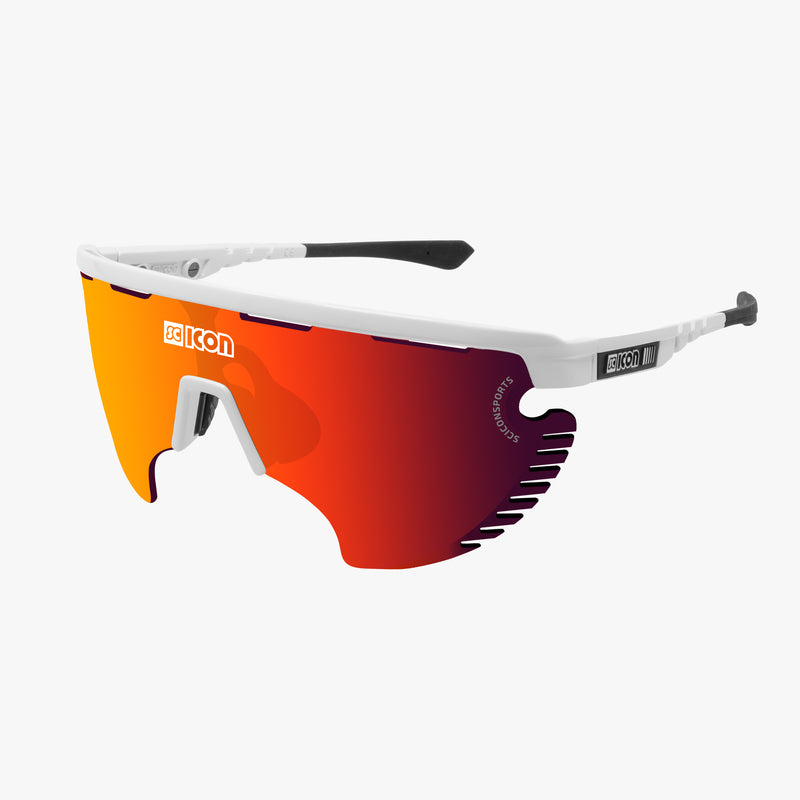 Scicon Occhiali Sportivi Aerowing Lamon Bianchi/Lente Rossa Specchiata