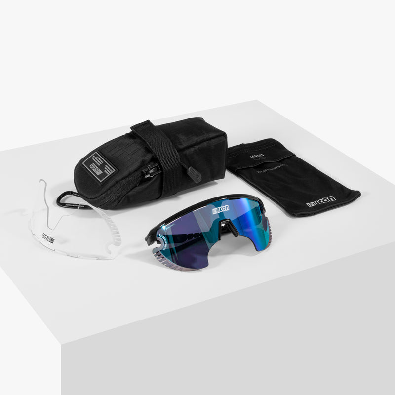 Scicon Occhiali Sportivi Aerowing Lamon Neri/ Lente Blu Specchiata Nuova