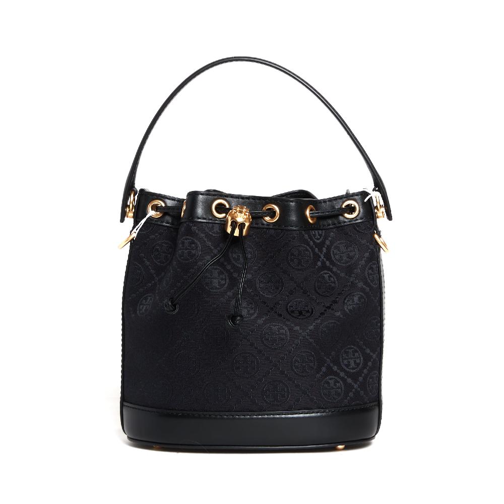 Sorelle Perego bucket bag tessuto logato e pelle nera Offerte