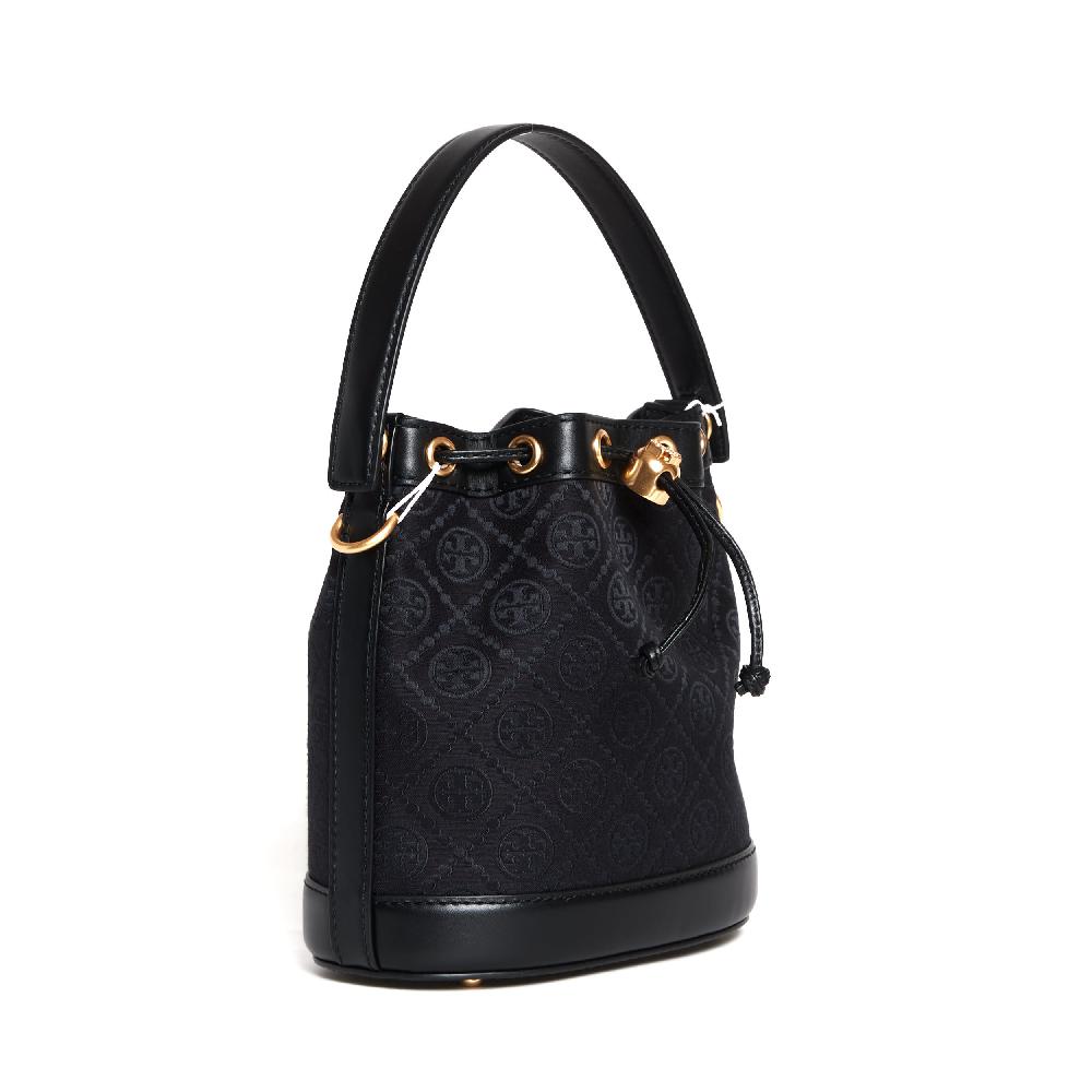 Sorelle Perego bucket bag tessuto logato e pelle nera Offerte