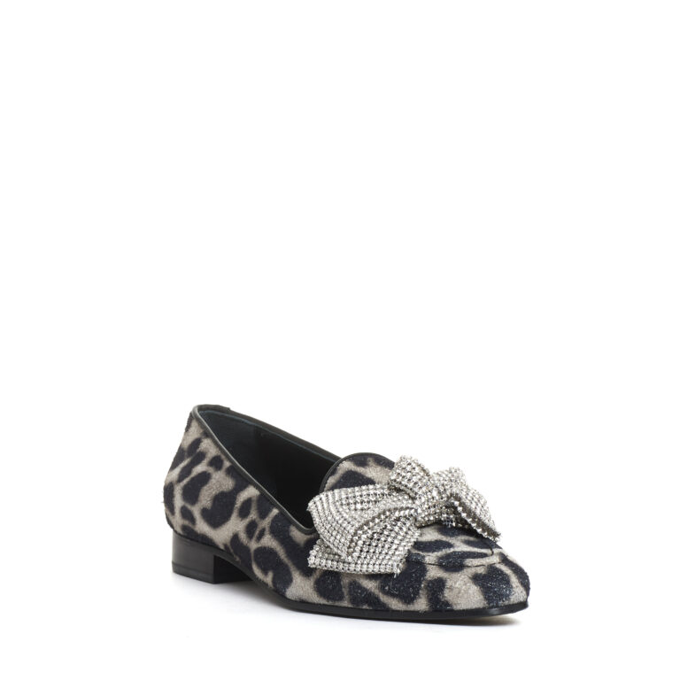 Sorelle Perego mocassino fiocco strass e stampa leopardo 2025