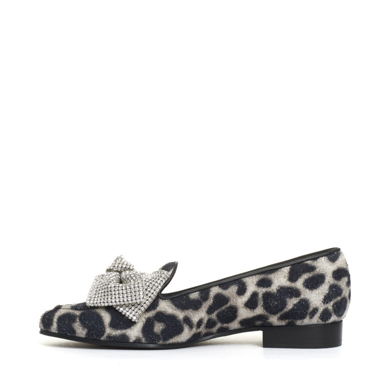 Sorelle Perego mocassino fiocco strass e stampa leopardo 2025