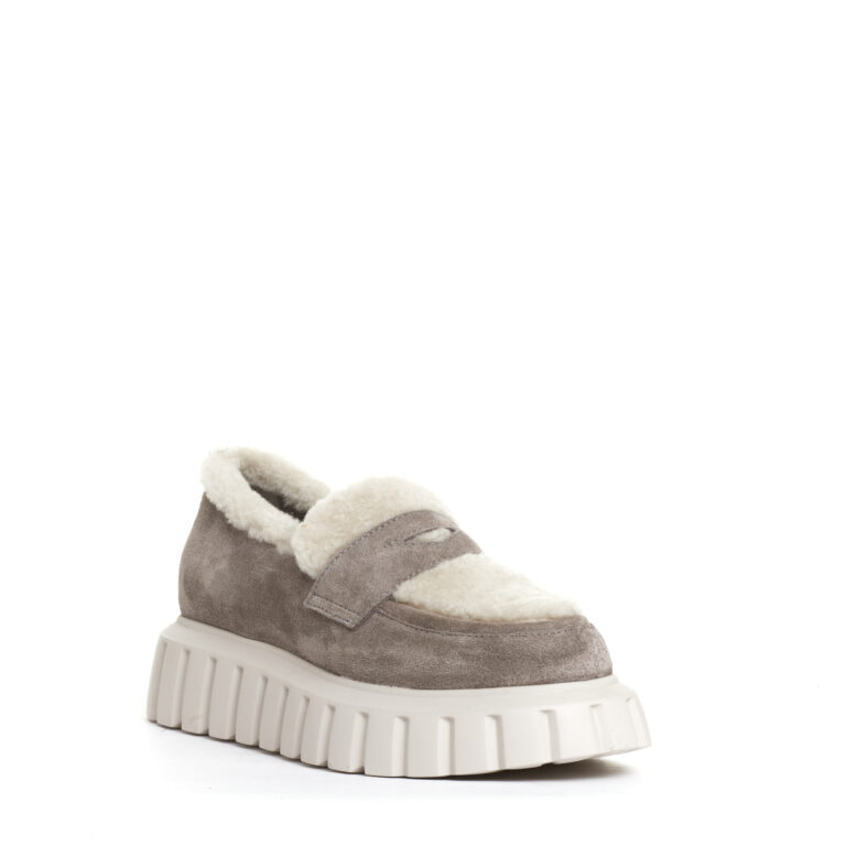 Sorelle Perego mocassino camoscio taupe e ecomontone Italia