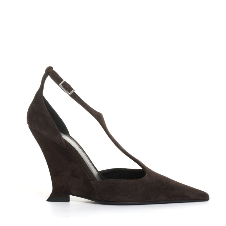 Sorelle Perego decoltè zeppa camoscio marrone tacco 100 mm