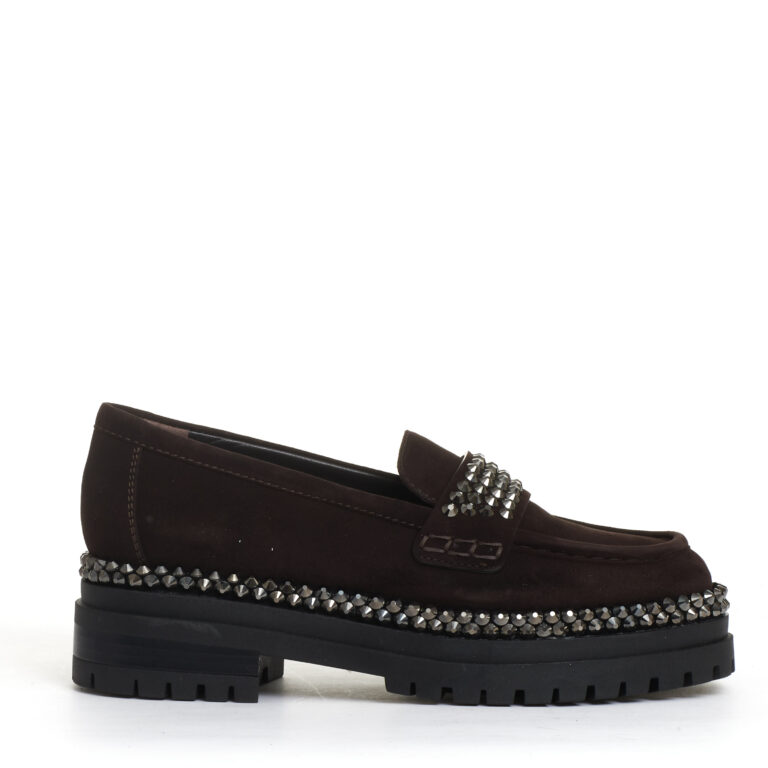 Sorelle Perego mocassino camoscio ebano con strass