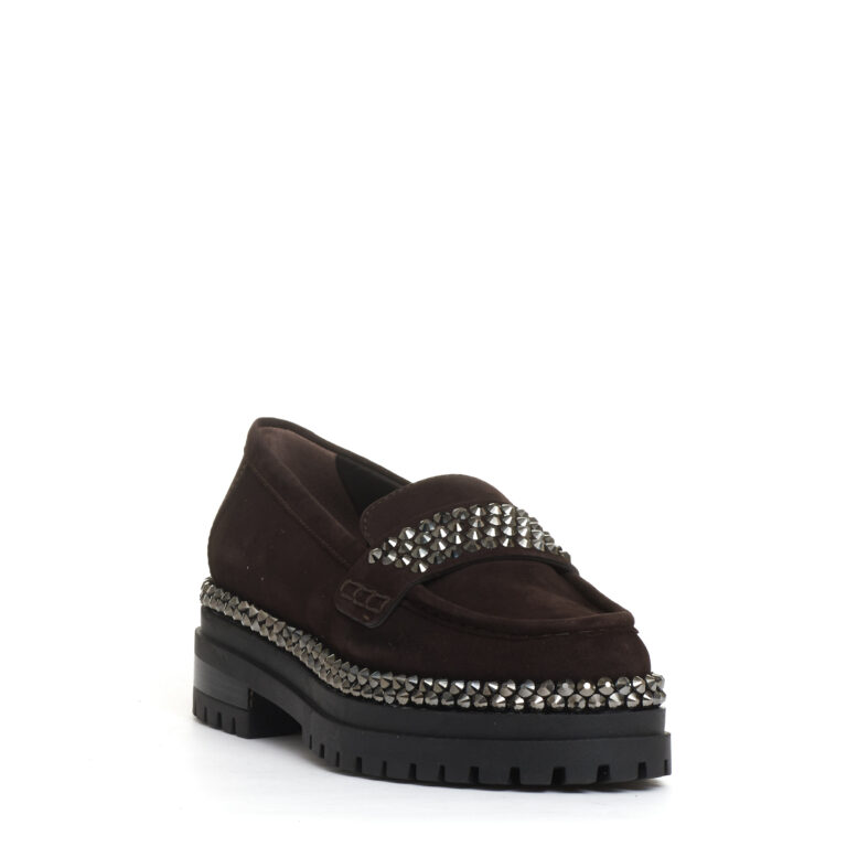 Sorelle Perego mocassino camoscio ebano con strass Fino Al -60%