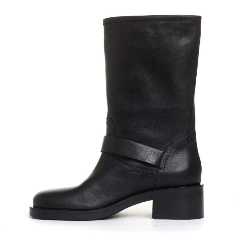 Sorelle Perego biker punta quadrata pelle nera fibbie tacco 50 mm Offerte