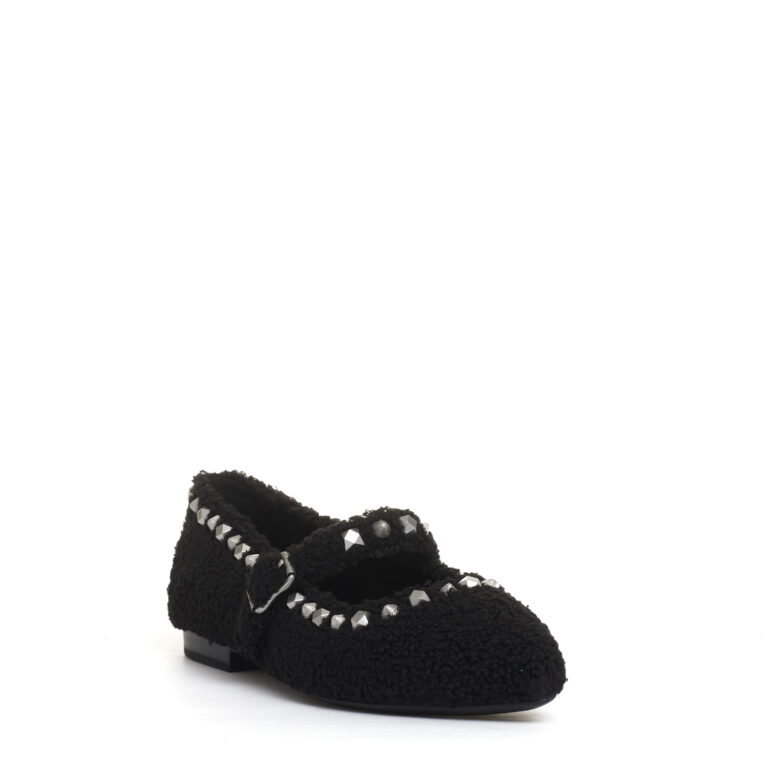 Sorelle Perego ballerina ecofur nero con cinturino e borchie In Linea