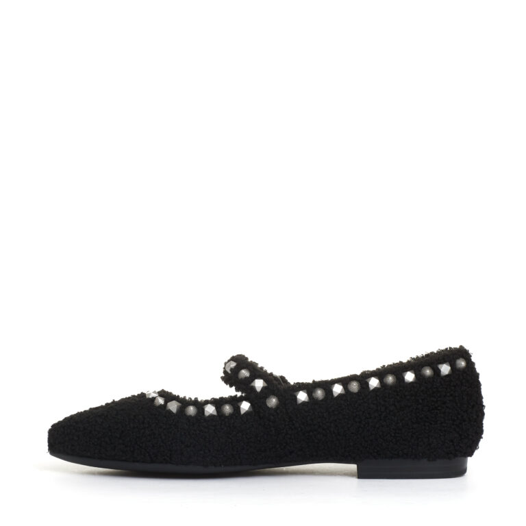 Sorelle Perego ballerina ecofur nero con cinturino e borchie In Linea