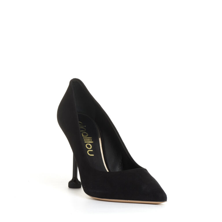 Sorelle Perego pump camoscio nero tacco metallo 100 mm Ritorno libero