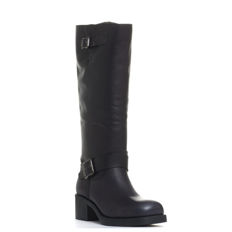 Sorelle Perego stivale biker tacco 40 mm fibbie nero Fino al 50% di sconto
