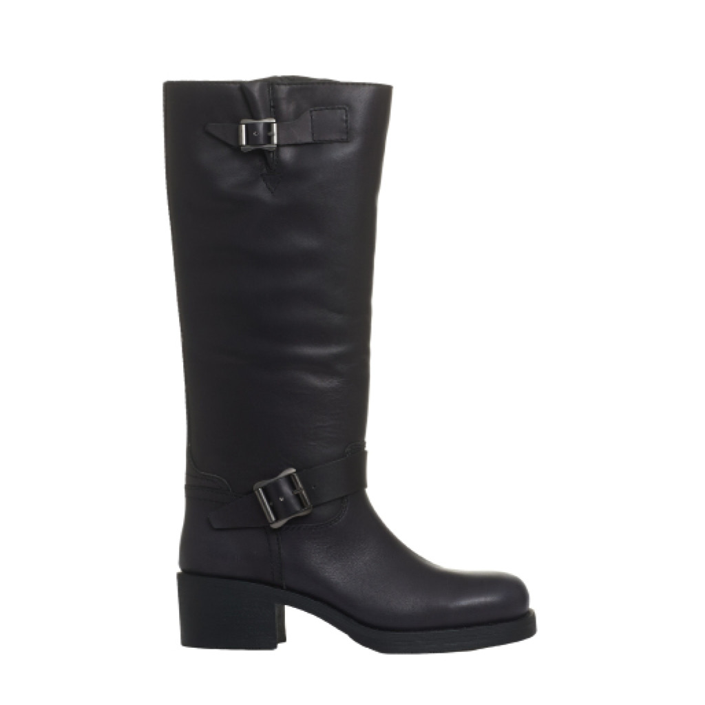 Sorelle Perego stivale biker tacco 40 mm fibbie nero Fino al 50% di sconto
