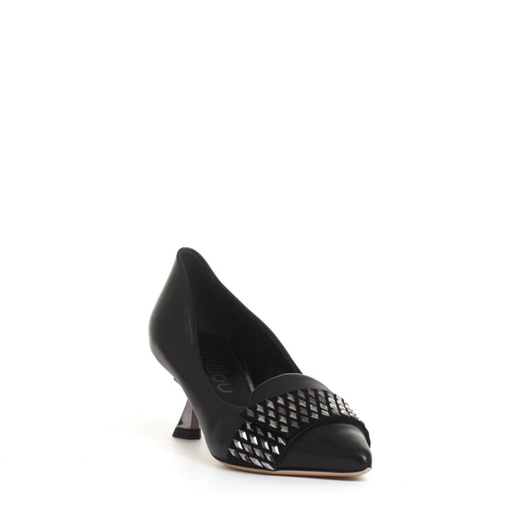 Sorelle Perego pump pelle nera con rombi tacco 55 mm Discount Store per i nuovi prodotti