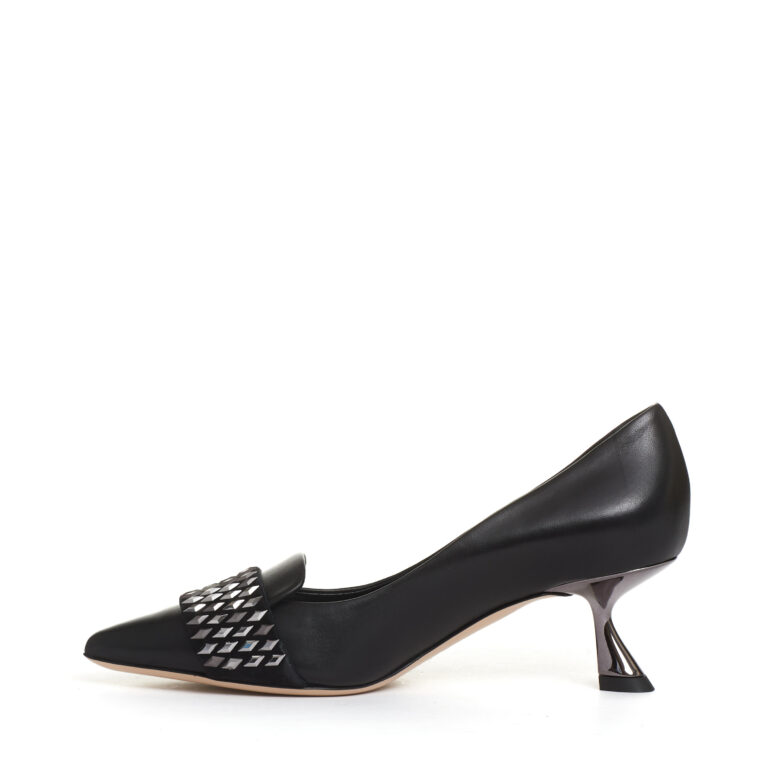Sorelle Perego pump pelle nera con rombi tacco 55 mm Discount Store per i nuovi prodotti