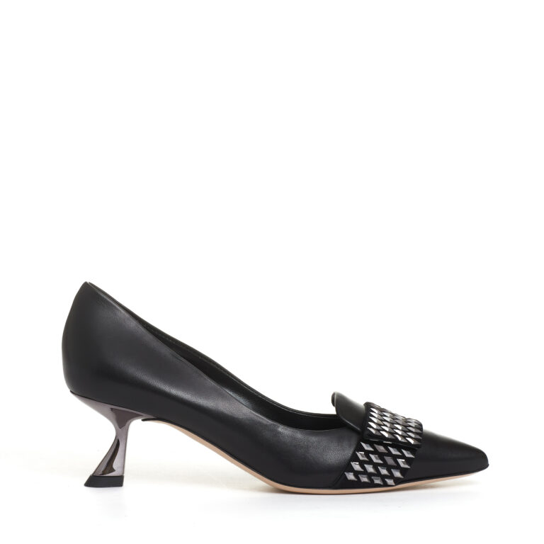 Sorelle Perego pump pelle nera con rombi tacco 55 mm Discount Store per i nuovi prodotti