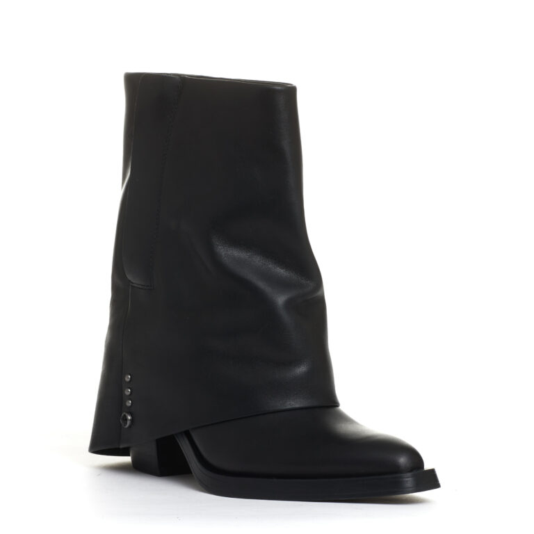 Sorelle Perego camperos con risvolto pelle nera tacco 60 mm Super sconto