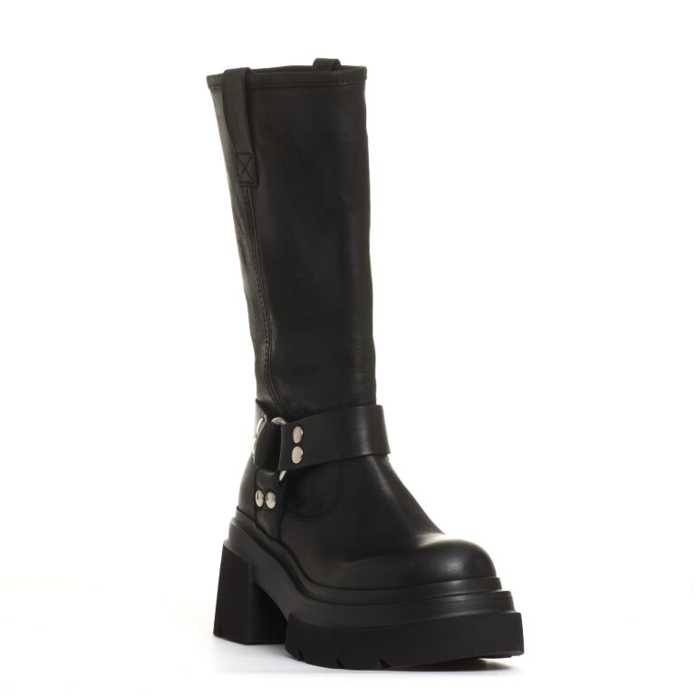 Sorelle Perego stivale biker pelle nera fondo grosso In vendita