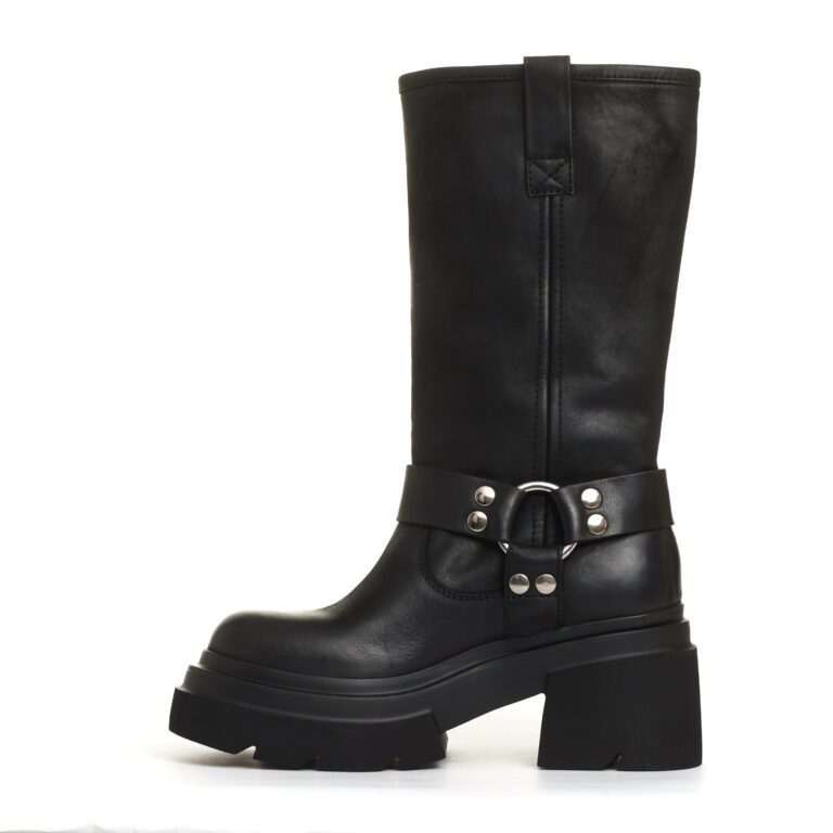Sorelle Perego stivale biker pelle nera fondo grosso In vendita
