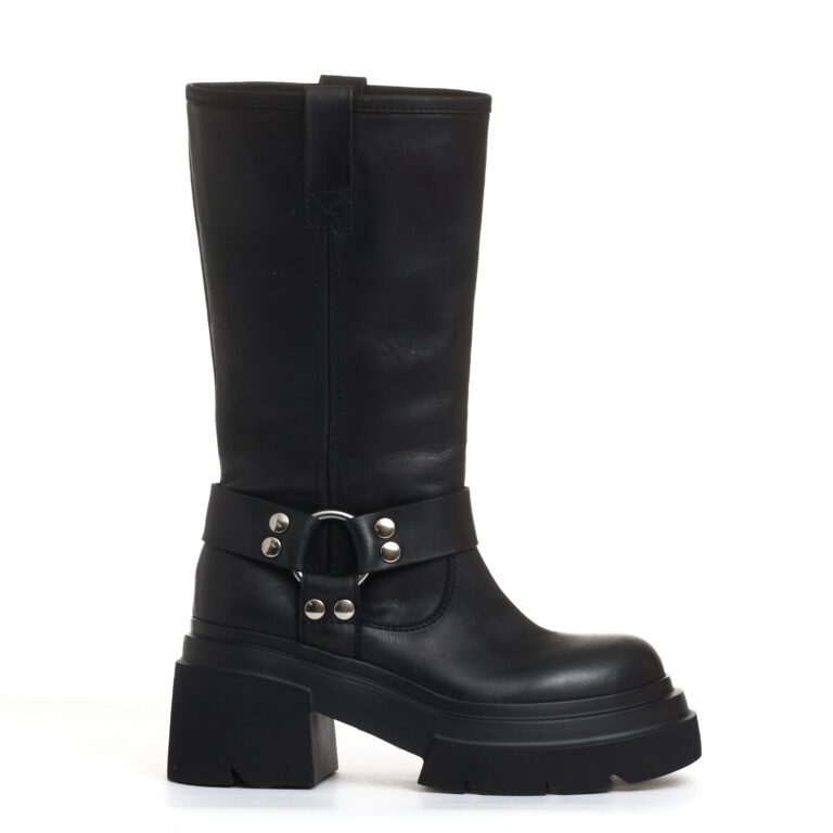Sorelle Perego stivale biker pelle nera fondo grosso In vendita
