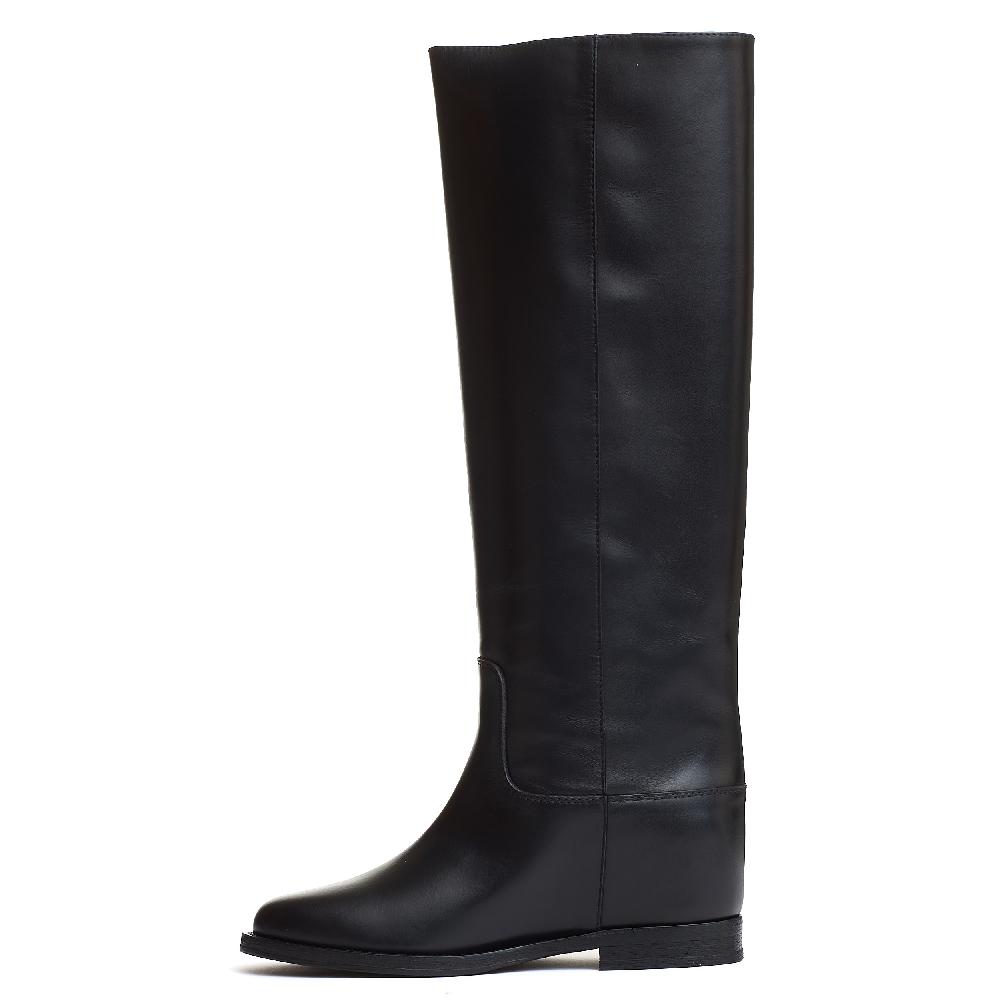 Sorelle Perego stivale pelle nera rialzo V oro e camoscio Saldi Di Fabbrica