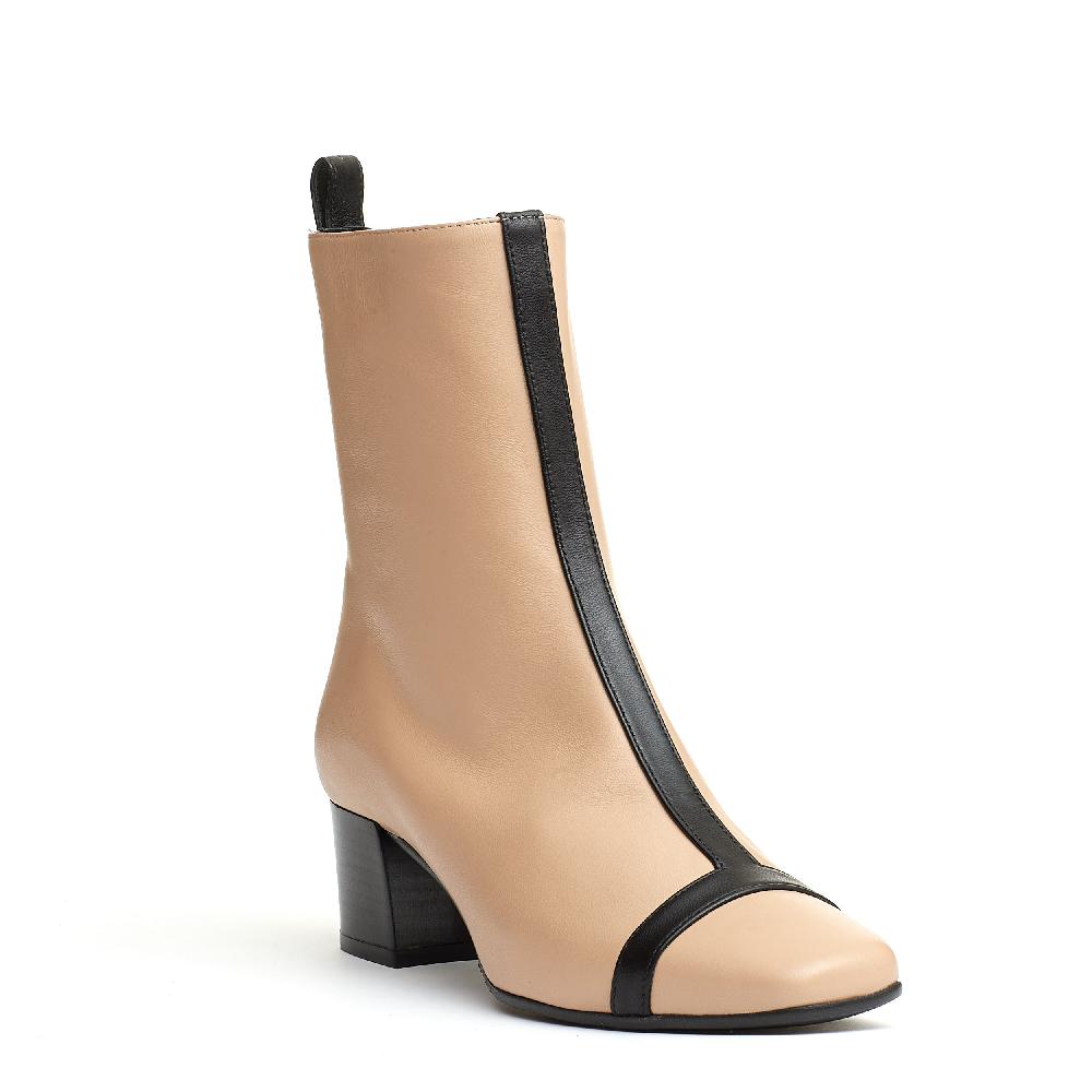 Sorelle Perego stivaletto pelle beige e nero tacco 40 mm Nuovo
