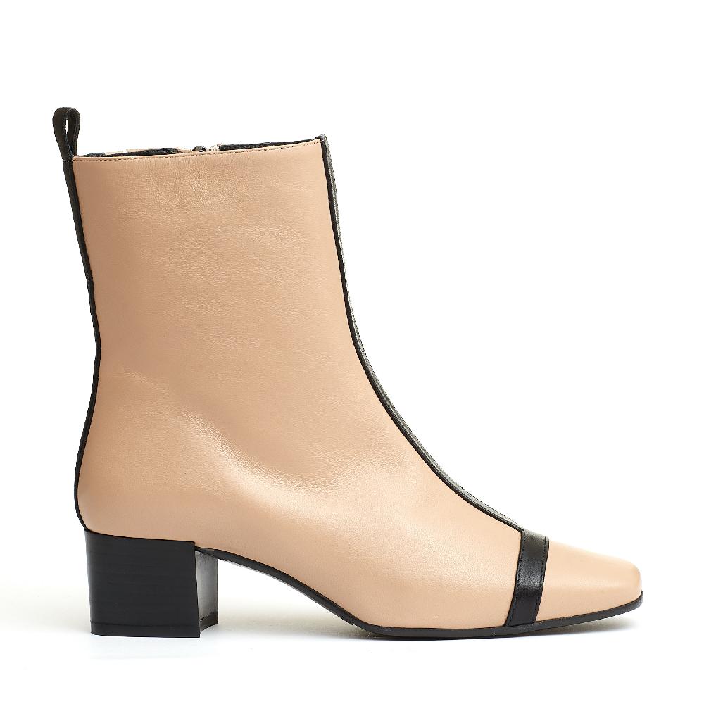 Sorelle Perego stivaletto pelle beige e nero tacco 40 mm Nuovo