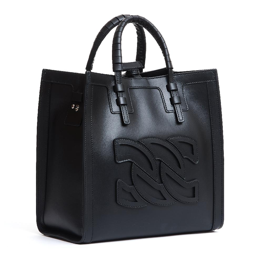 Sorelle Perego shopping piccola logo in pelle nera Vendita