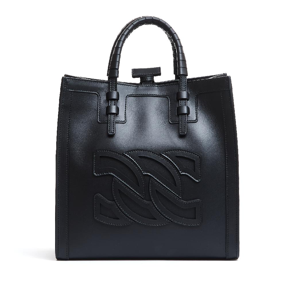 Sorelle Perego shopping piccola logo in pelle nera Vendita